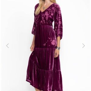 Johnny Was Floral Velvet Midi Dress